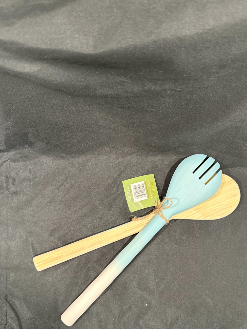 Source Unknown Blue & Natural Wooden Salad Serving Spoon Set